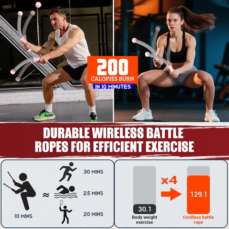 COCTN Weighted Ropeless Battle Ropes, Heavy Duty Portable Cordless Battle Ropes for Home Gym with Poster, Workout Exercise Rope for Strength Building, HIIT and Low-Impact Aerobic Training for Men & Women - Image 3